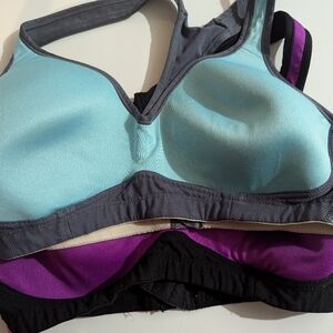 Set of Medium Champion Sport Bras light blue & grey and purple & black hooks